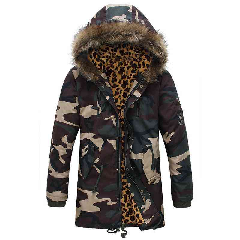 Mens Camouflage Mid Length Drawstring Multi Pockets Zipper Long Sleeve Jacket