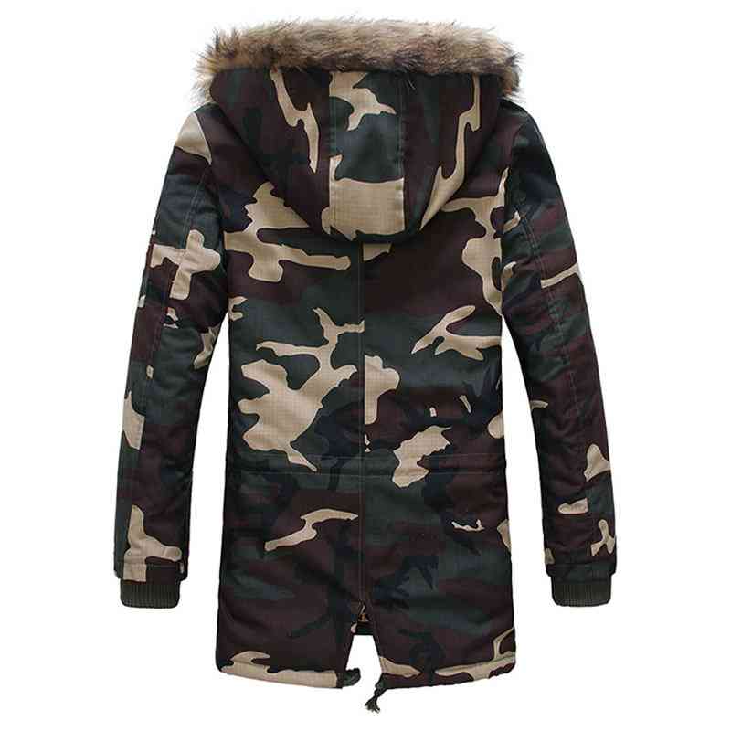 Mens Camouflage Mid Length Drawstring Multi Pockets Zipper Long Sleeve Jacket