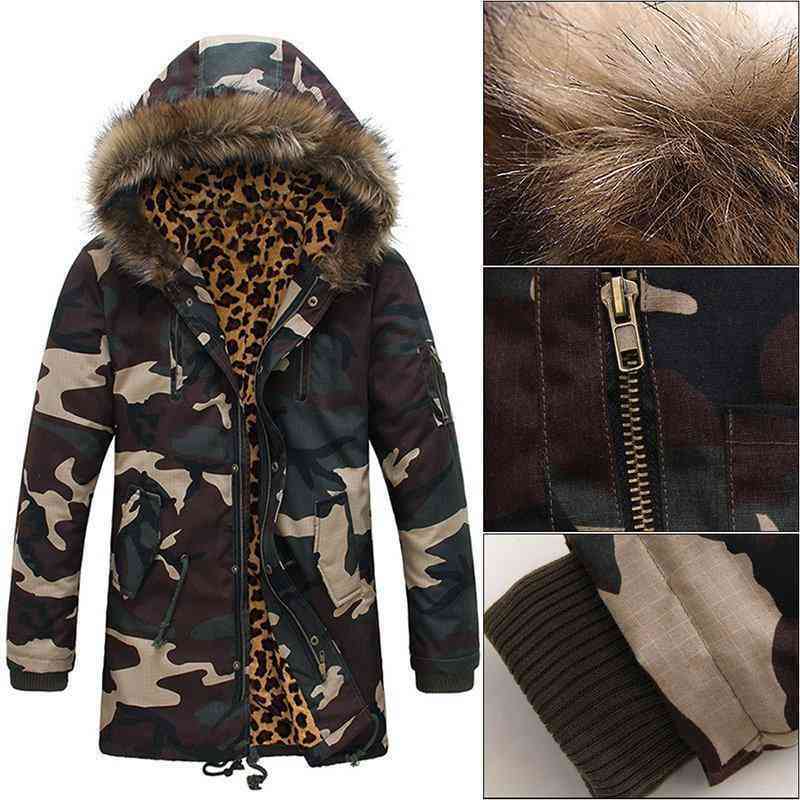 Mens Camouflage Mid Length Drawstring Multi Pockets Zipper Long Sleeve Jacket