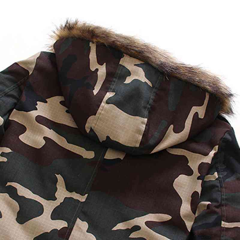 Mens Camouflage Mid Length Drawstring Multi Pockets Zipper Long Sleeve Jacket