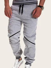 Men Letter Tape Drawstring Waist Pants