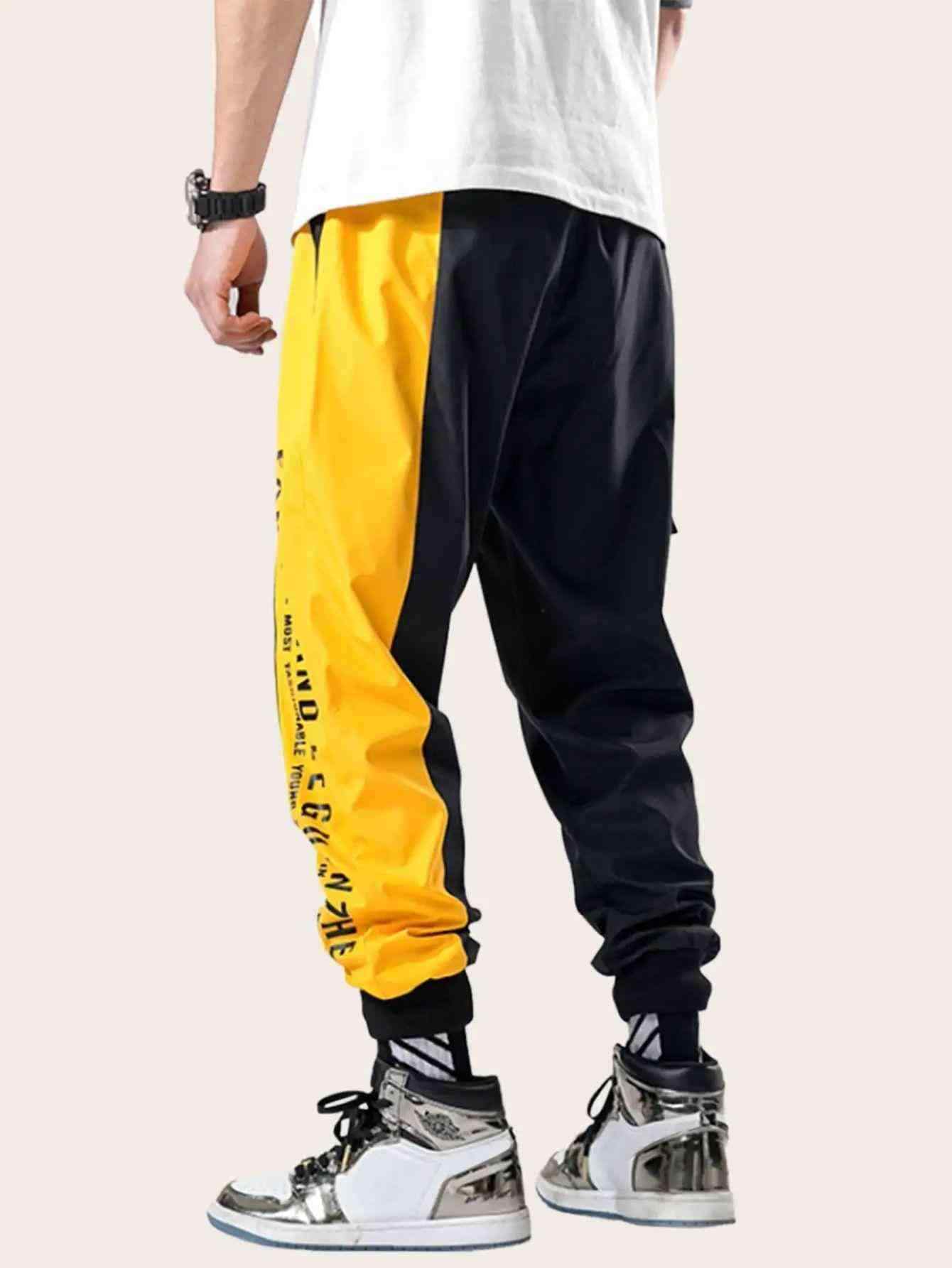 Men Side Flap Pocket Color-block Cargo Pants