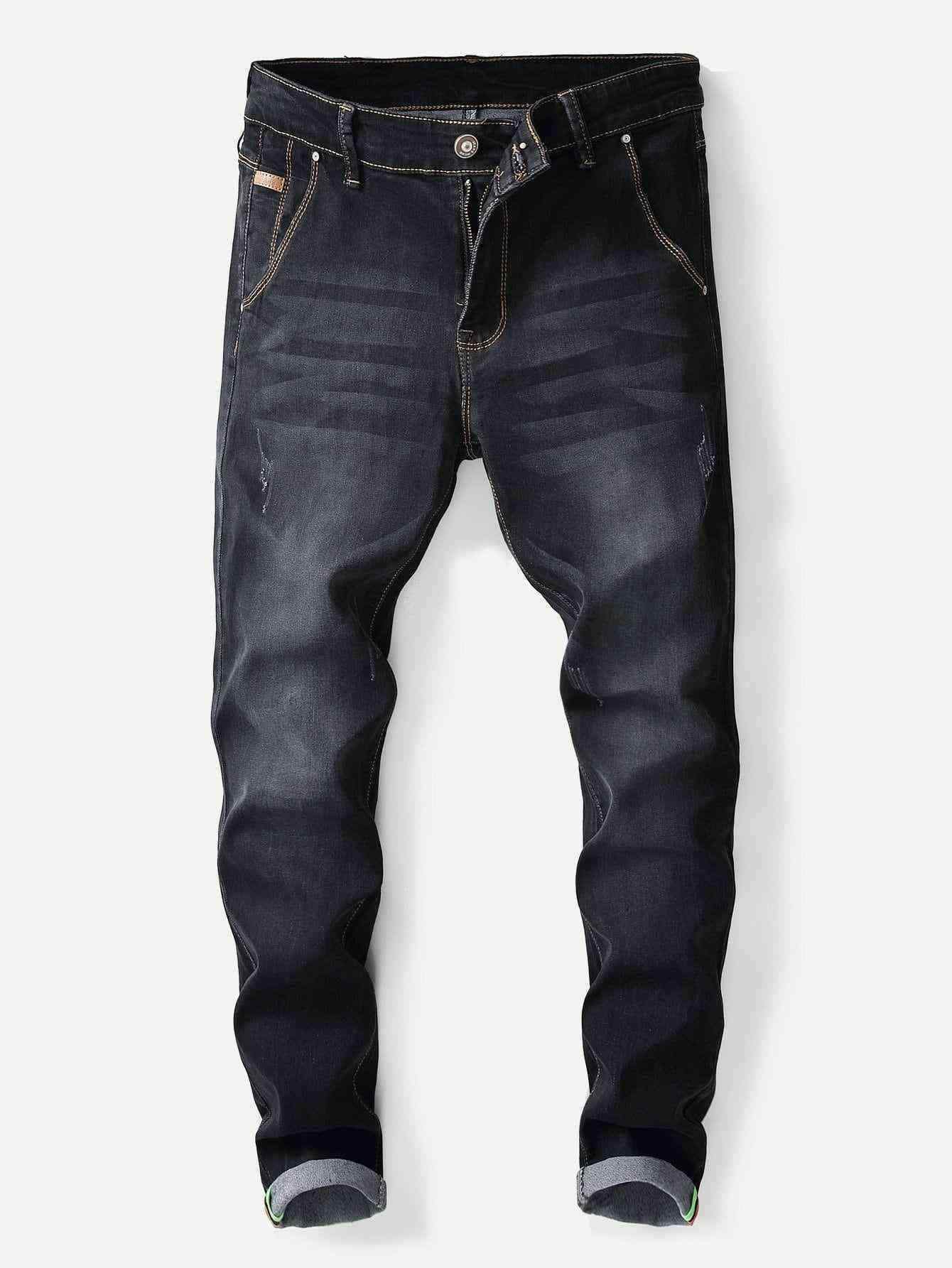 Men Plain Washed Skinny Jeans