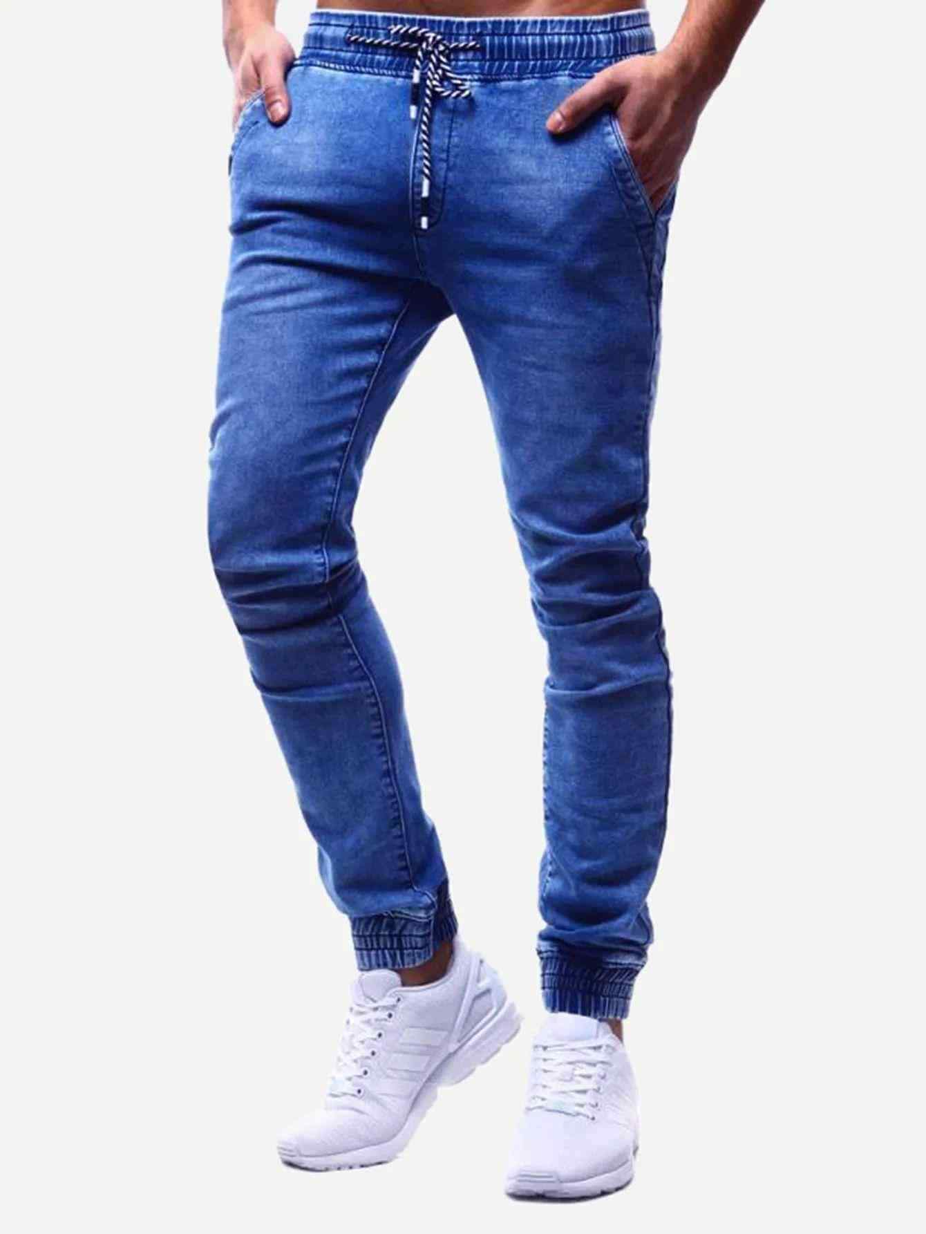 Men Drawstring Waist Solid Jeans