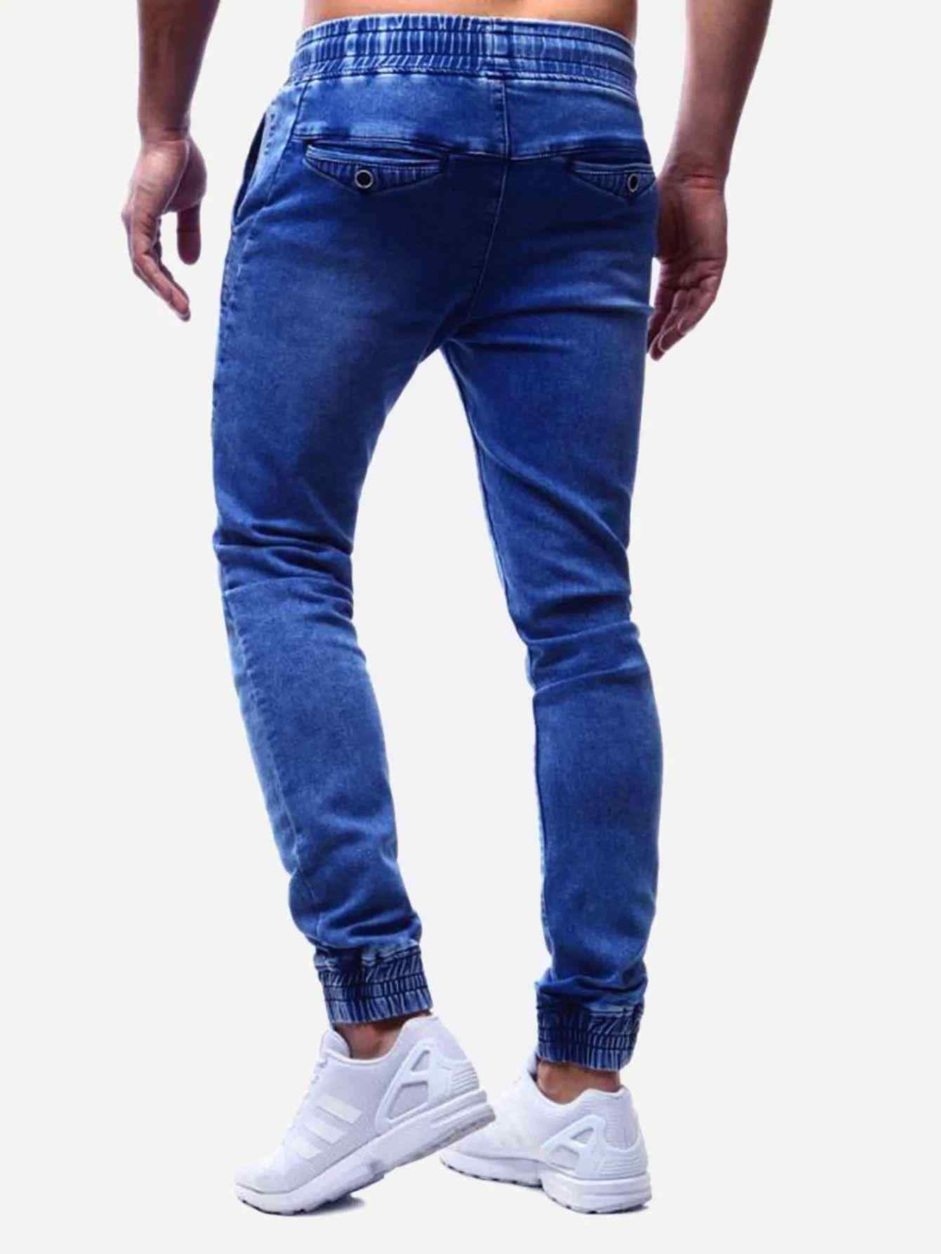 Men Drawstring Waist Solid Jeans