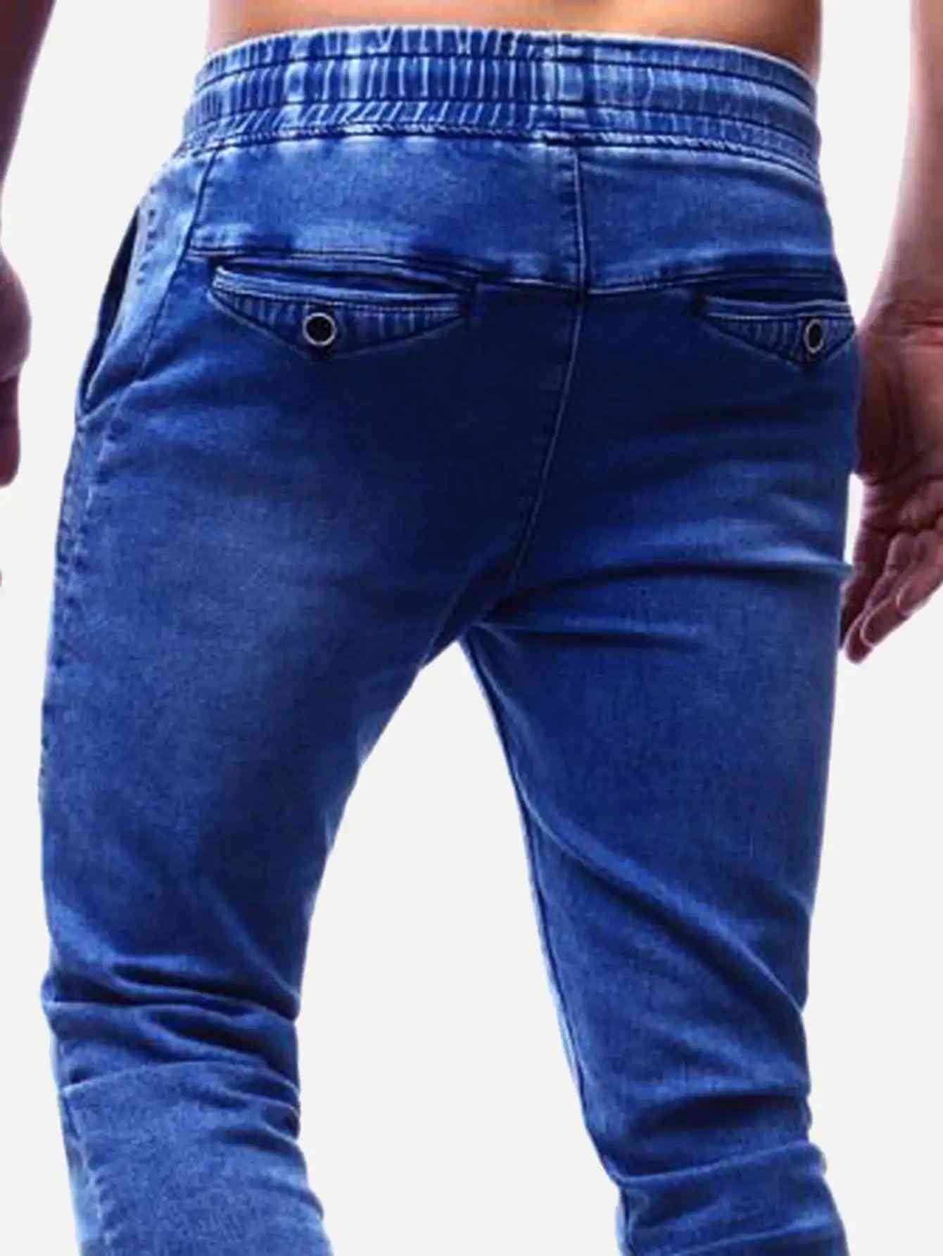 Men Drawstring Waist Solid Jeans