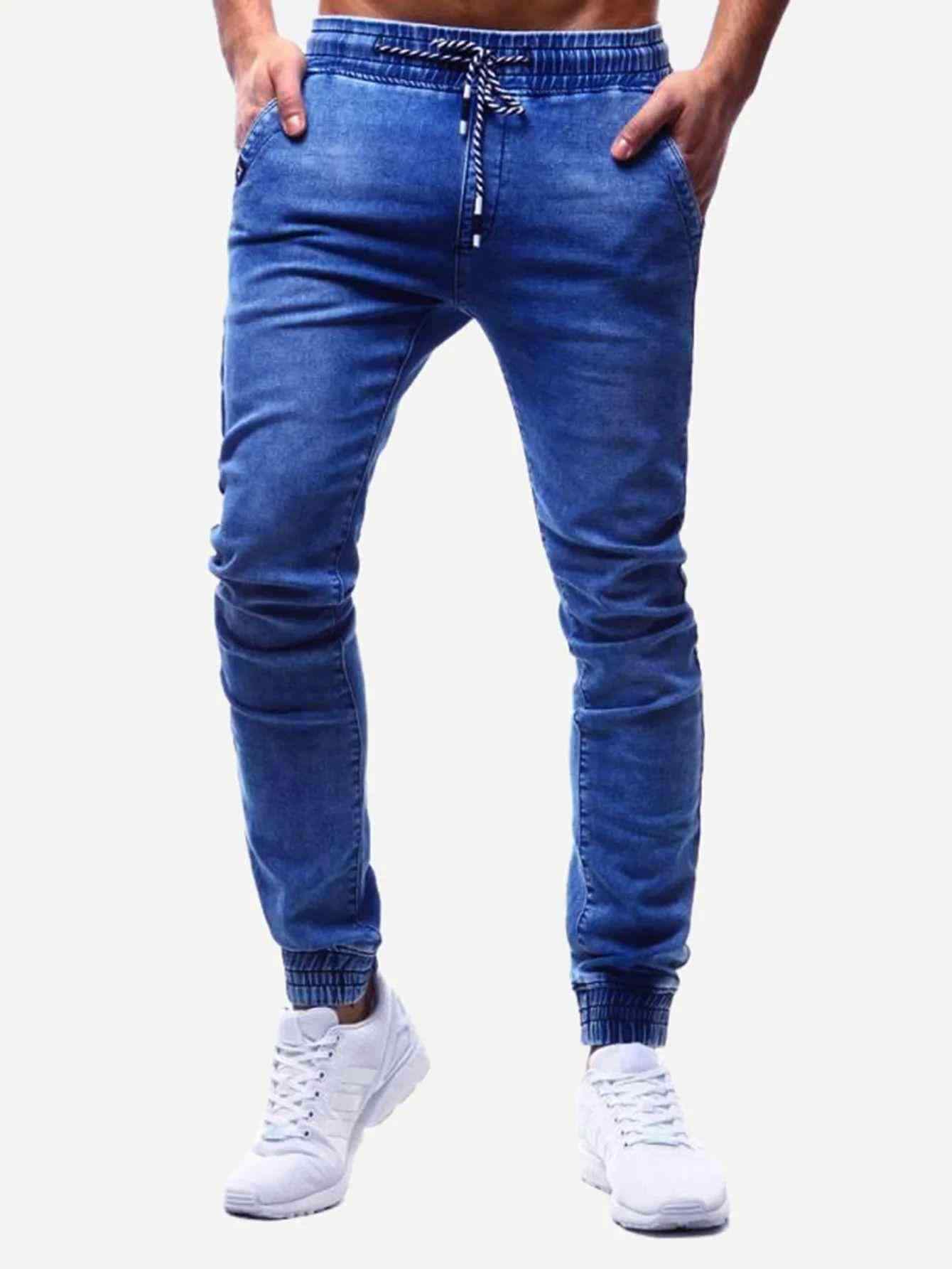 Men Drawstring Waist Solid Jeans