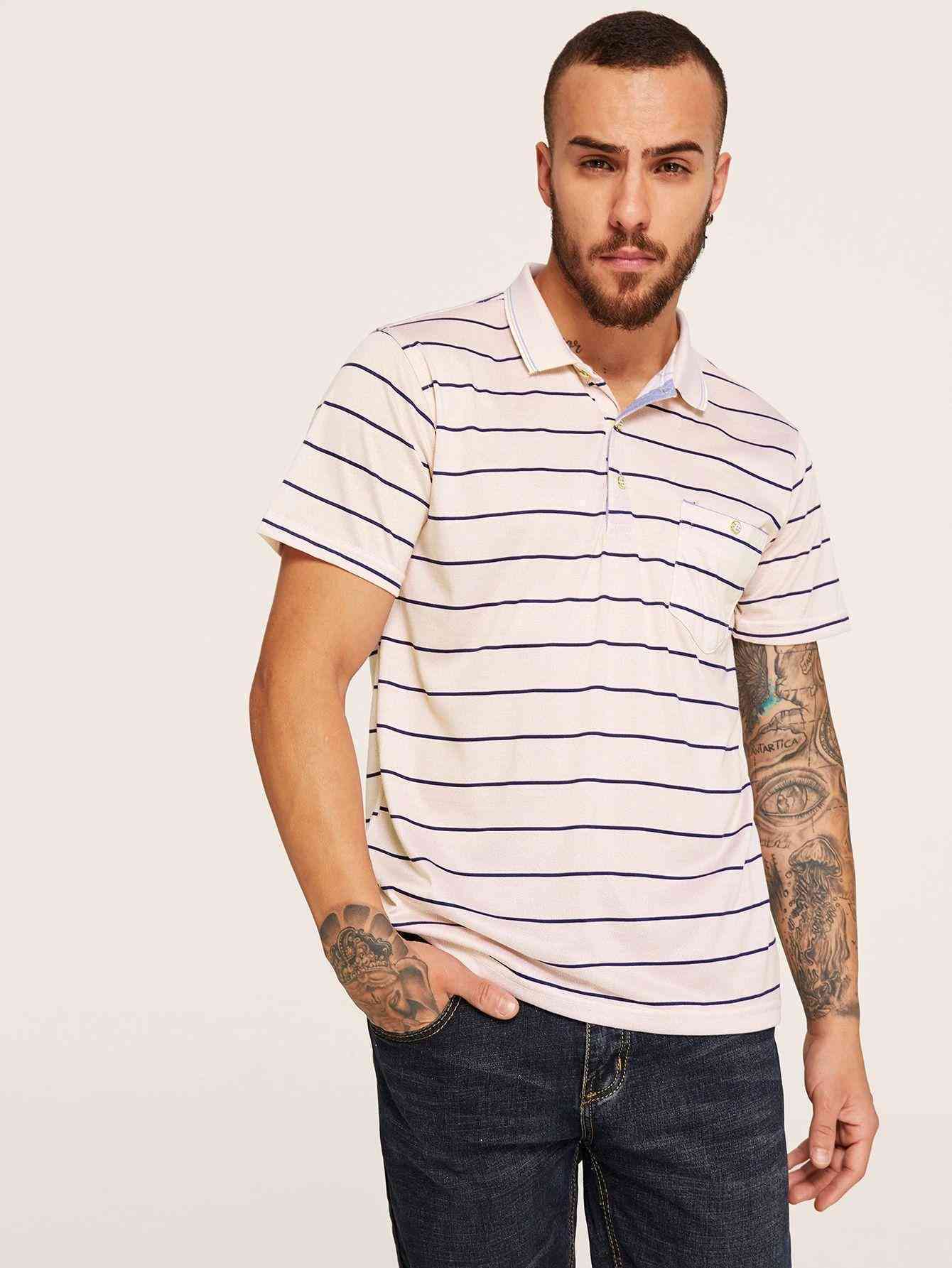 Men Pocket Front Striped Shirt