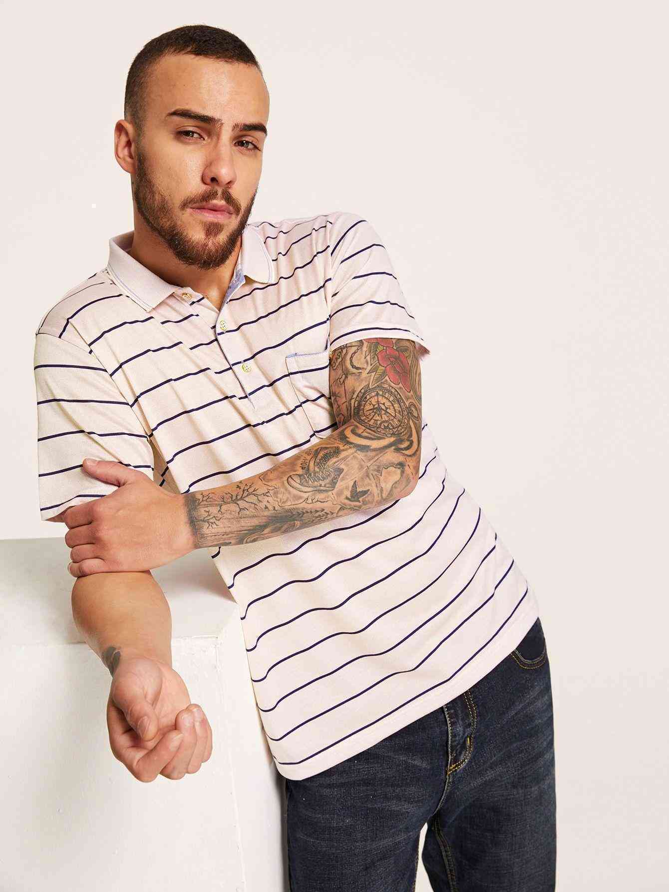 Men Pocket Front Striped Shirt