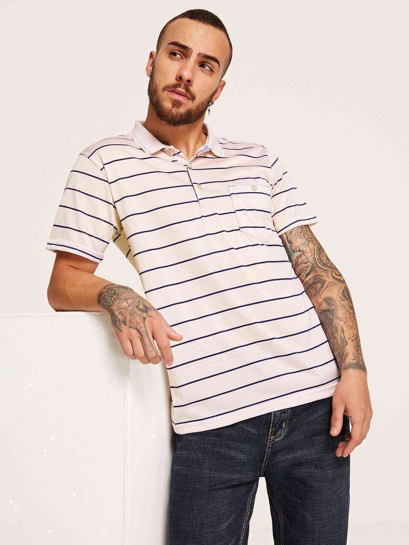 Men Pocket Front Striped Shirt